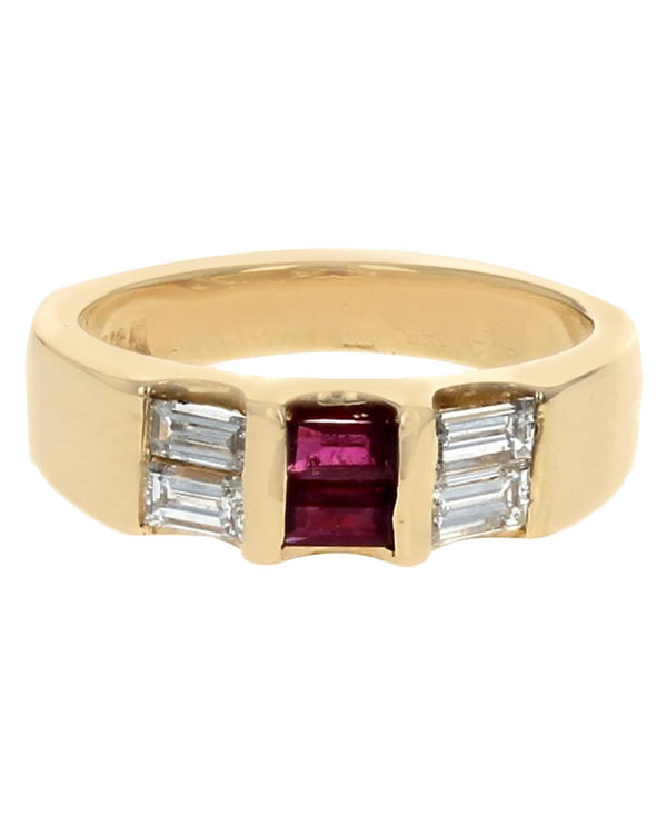 Baguette Diamond and Ruby Tapered Ring