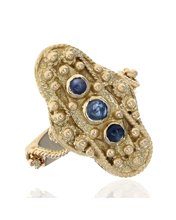 Sapphire Cabochon Elongated Rope Scroll Accent Ring