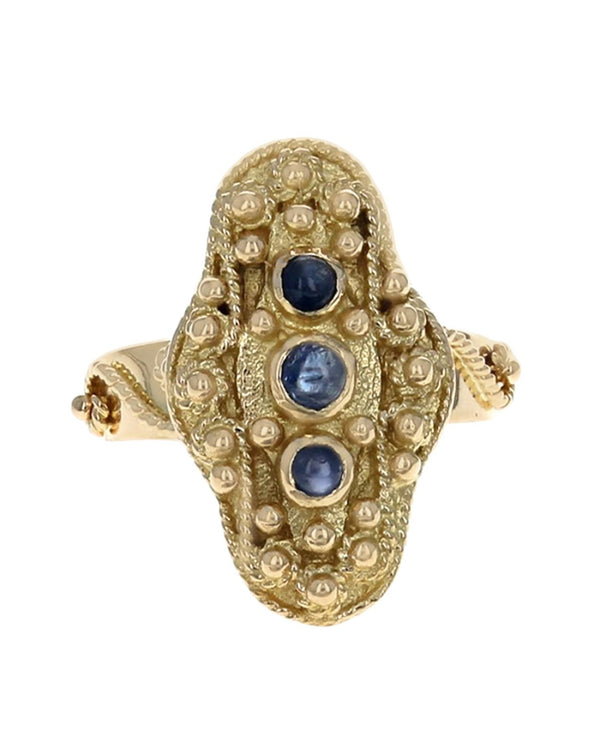 Sapphire Cabochon Elongated Rope Scroll Accent Ring