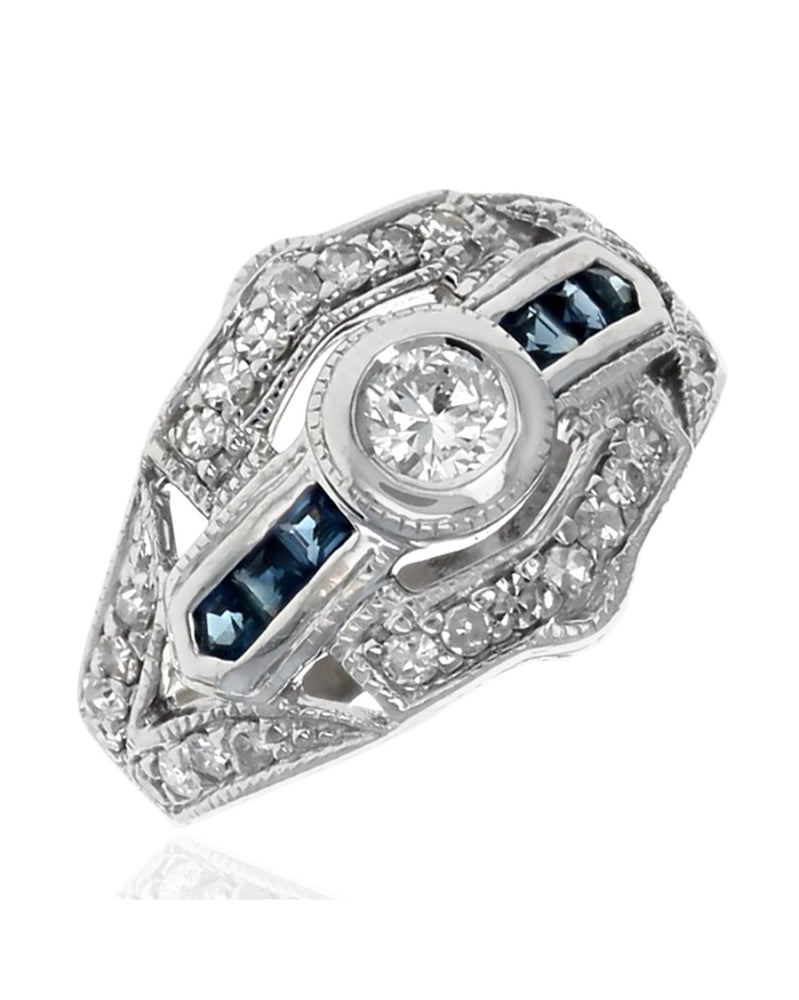 Vintage Diamond and Sapphire Shield Shaped Ring