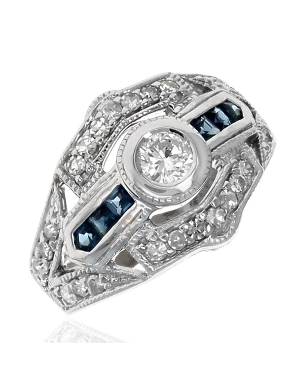 Vintage Diamond and Sapphire Shield Shaped Ring