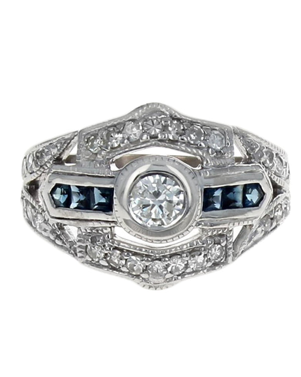 Vintage Diamond and Sapphire Shield Shaped Ring