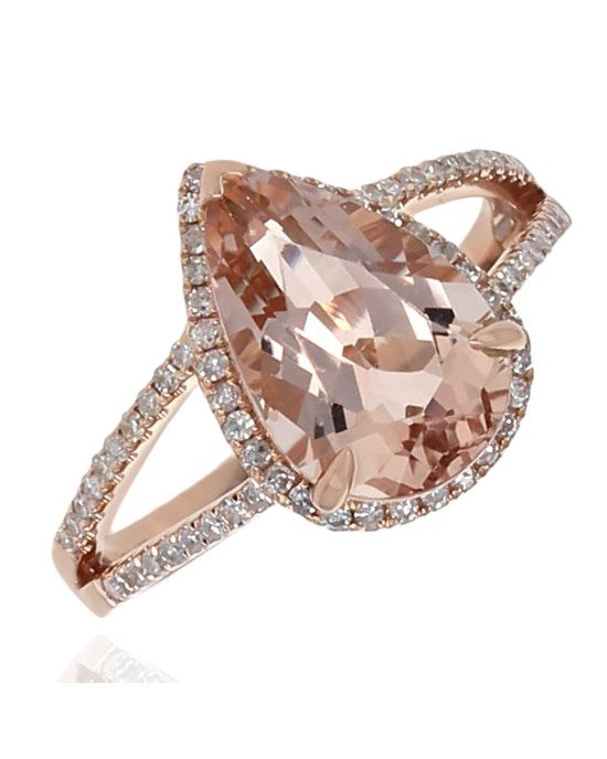 Pear Shape Morganite and Diamond Halo Ring