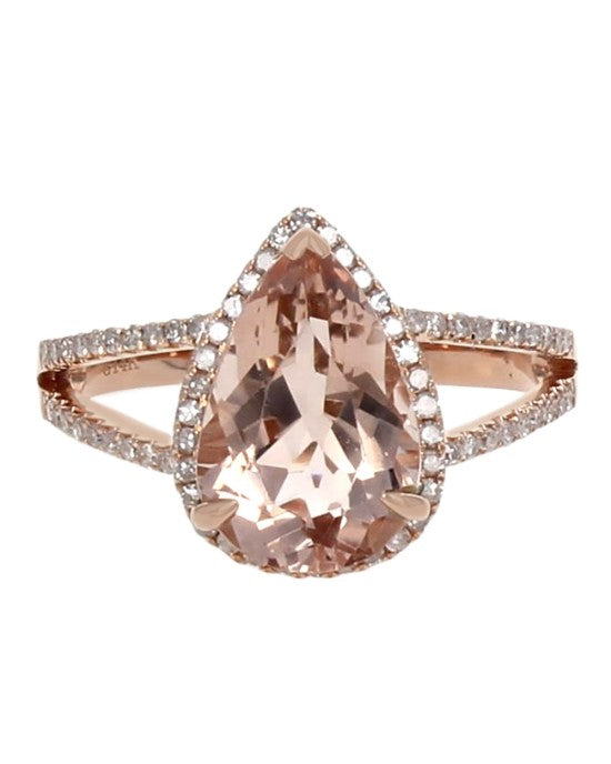 Pear Shape Morganite and Diamond Halo Ring