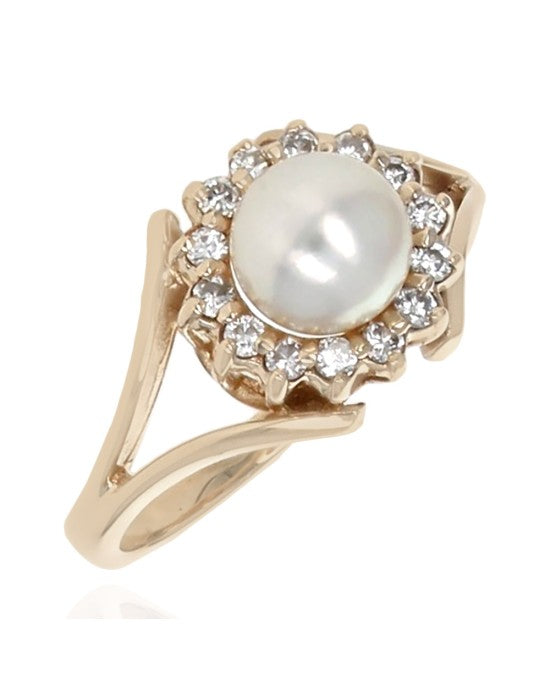 White Rose Pearl and Diamond Halo Ring