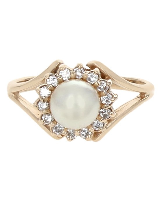 White Rose Pearl and Diamond Halo Ring