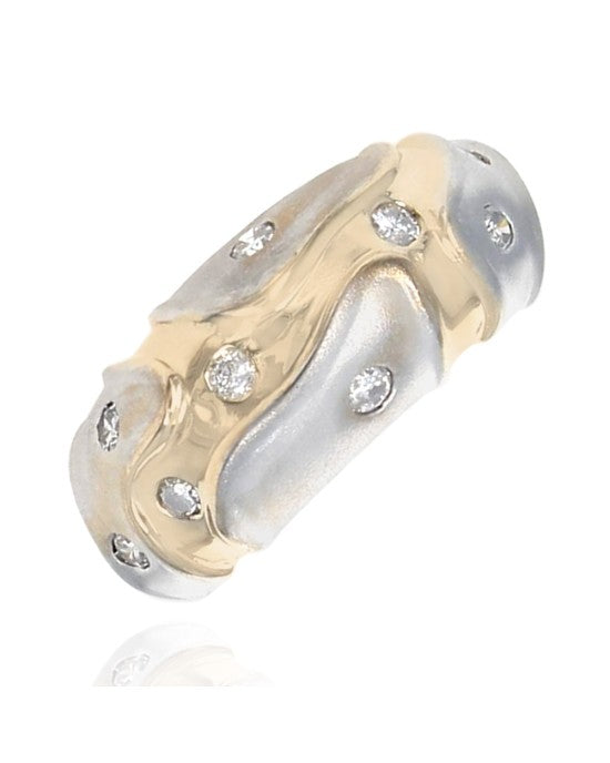 High Polish and Satin Finish Diamond Dome Ring