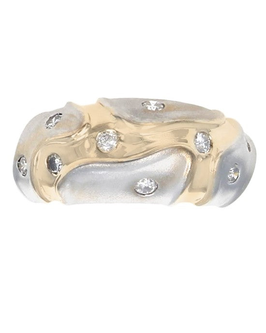 High Polish and Satin Finish Diamond Dome Ring