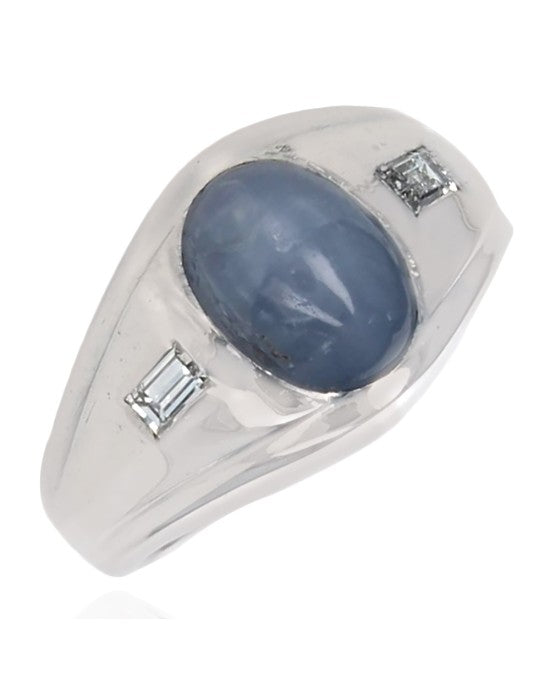 Gentleman's Light Blue Star Sapphire and Diamond Ring