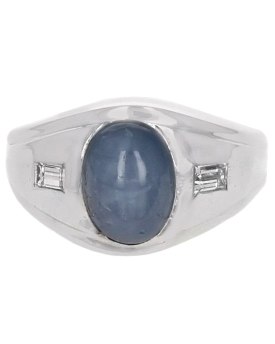 Gentleman's Light Blue Star Sapphire and Diamond Ring