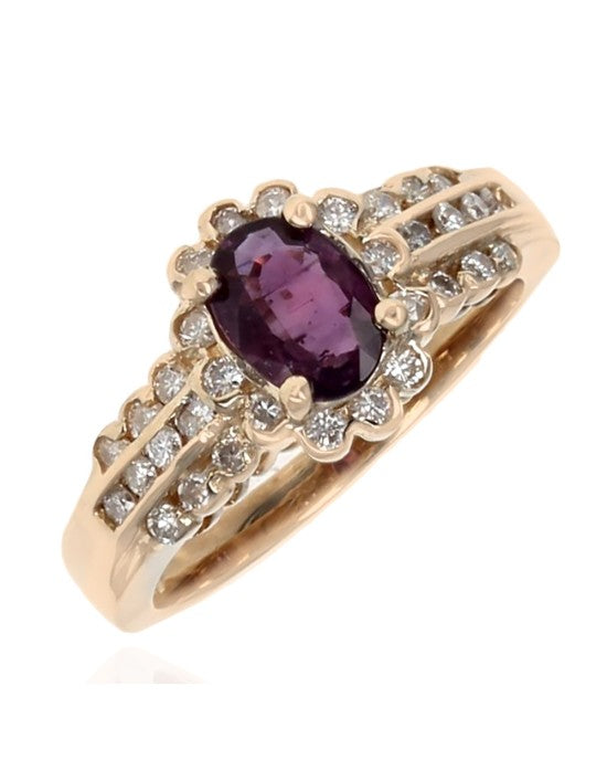Purple Sapphire and Diamond Halo Ring