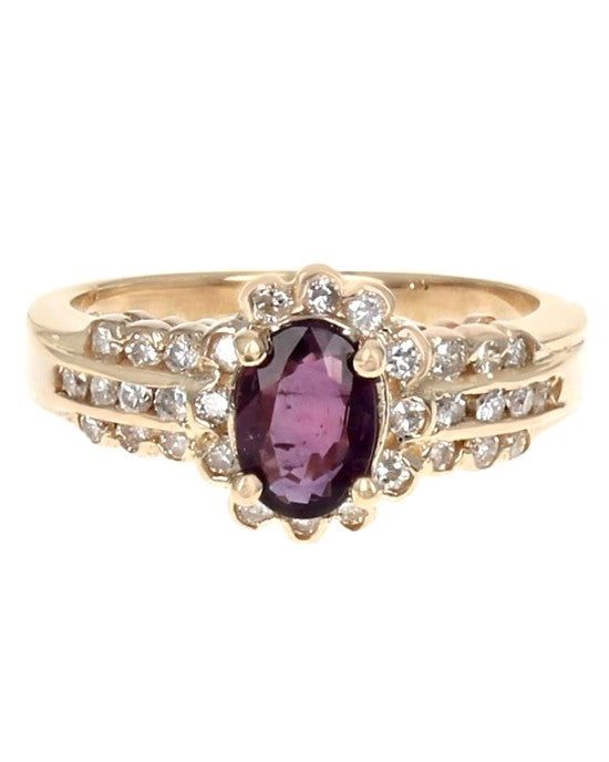 Purple Sapphire and Diamond Halo Ring