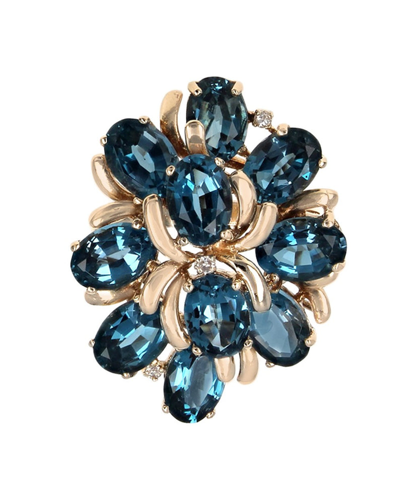 London Blue Topaz and Diamond Flower Cluster Ring