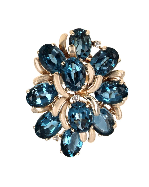 London Blue Topaz and Diamond Flower Cluster Ring