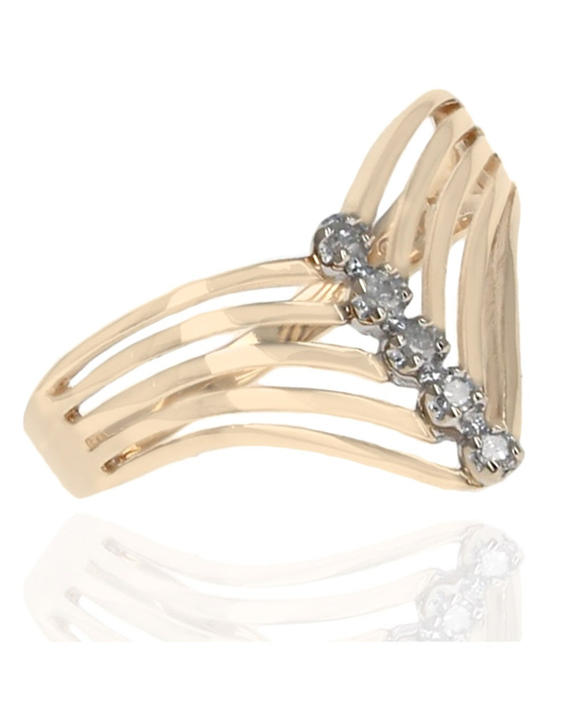 5-Row Diamond Open Cut Chevron Ring in Yellow Gold