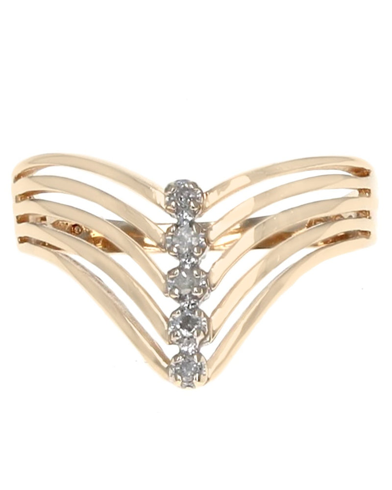 5-Row Diamond Open Cut Chevron Ring in Yellow Gold