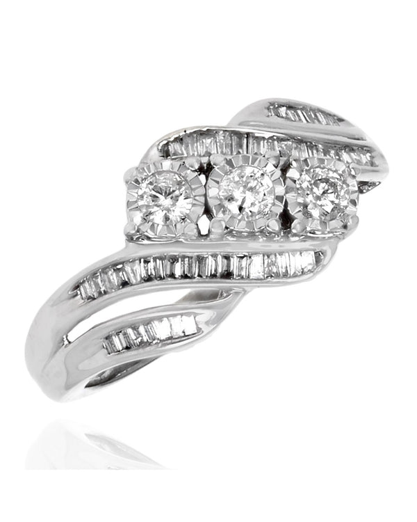 3-Stone Diamond Bypass Ring in White Gold