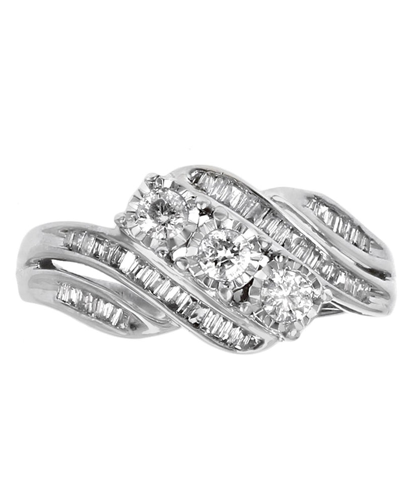 3-Stone Diamond Bypass Ring in White Gold