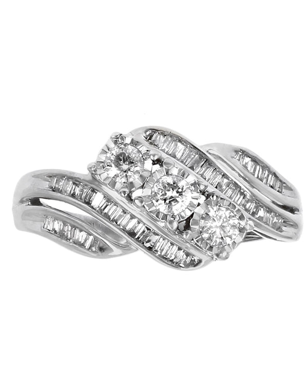 3-Stone Diamond Bypass Ring in White Gold