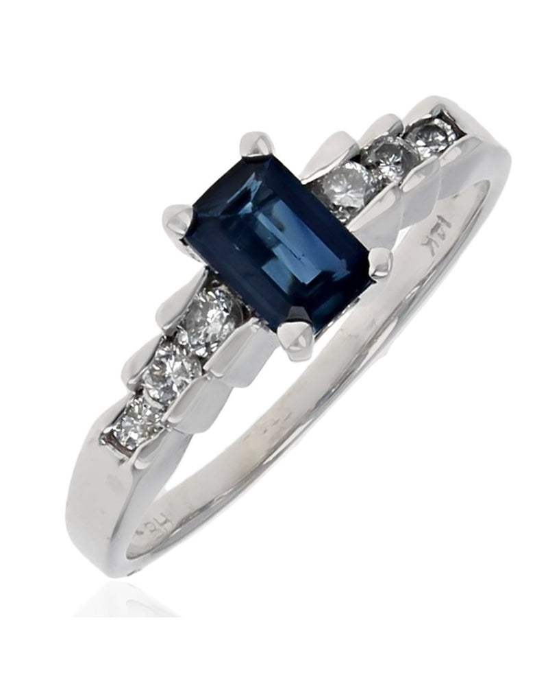 Sapphire and Diamond Step Side Ring