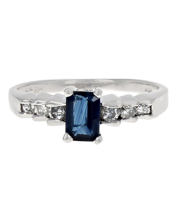 Sapphire and Diamond Step Side Ring