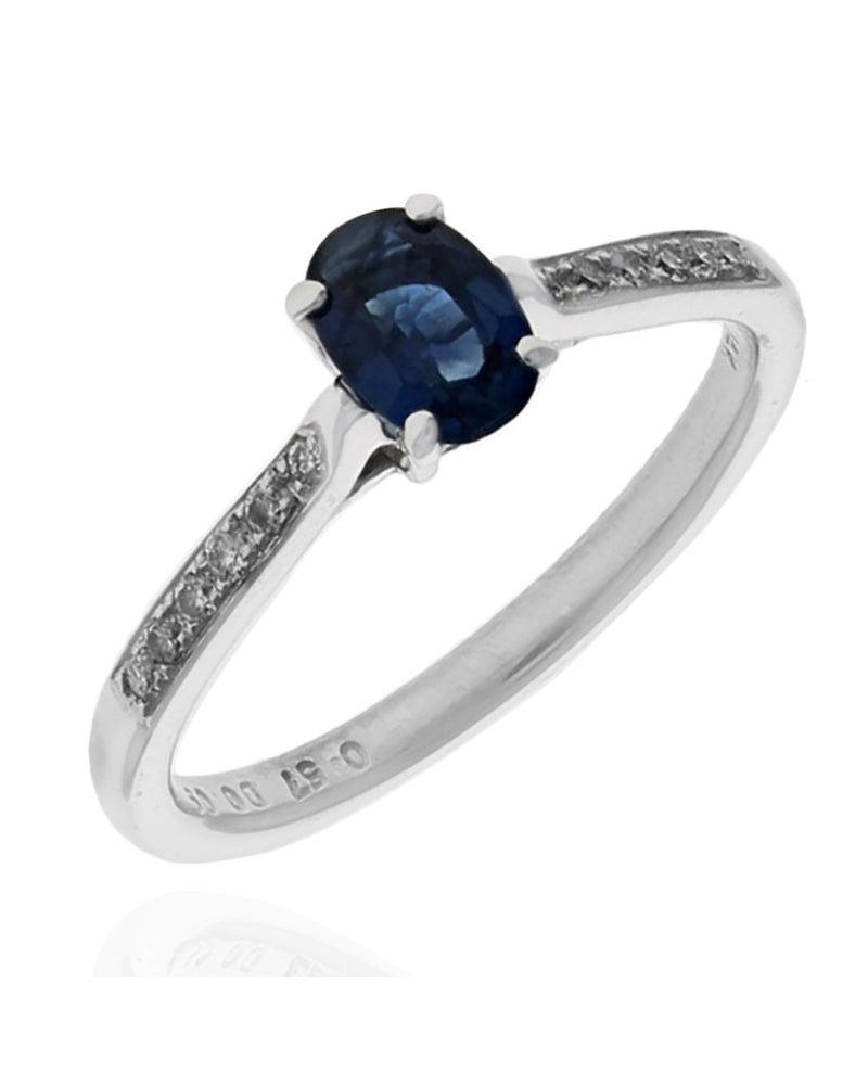 Blue Sapphire and Diamond Ring in White Gold