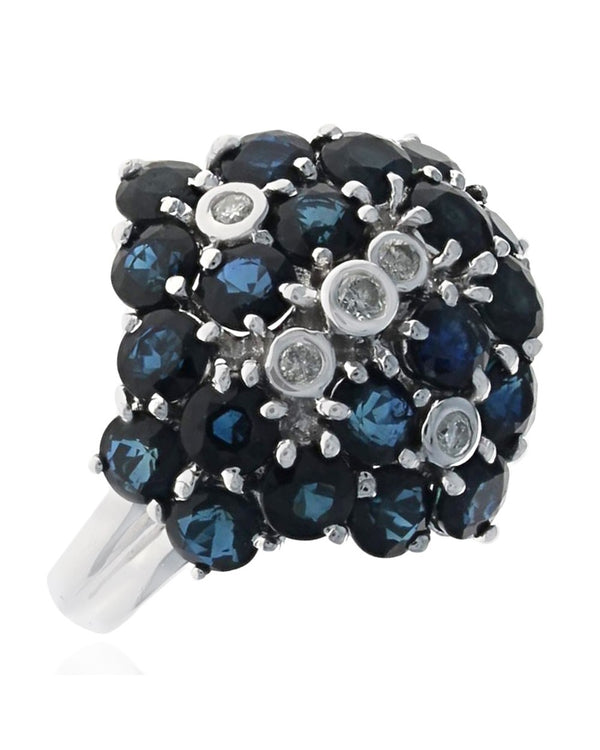 Sapphire and Diamond Cluster Ring