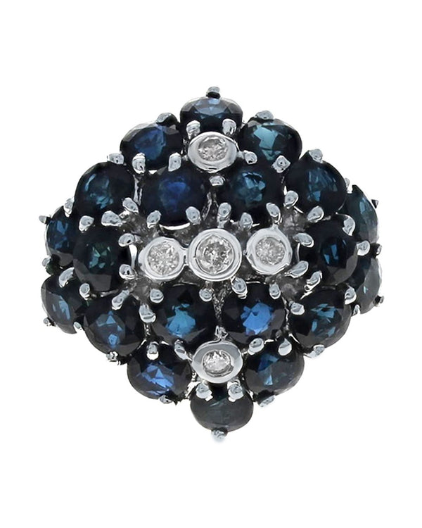 Sapphire and Diamond Cluster Ring