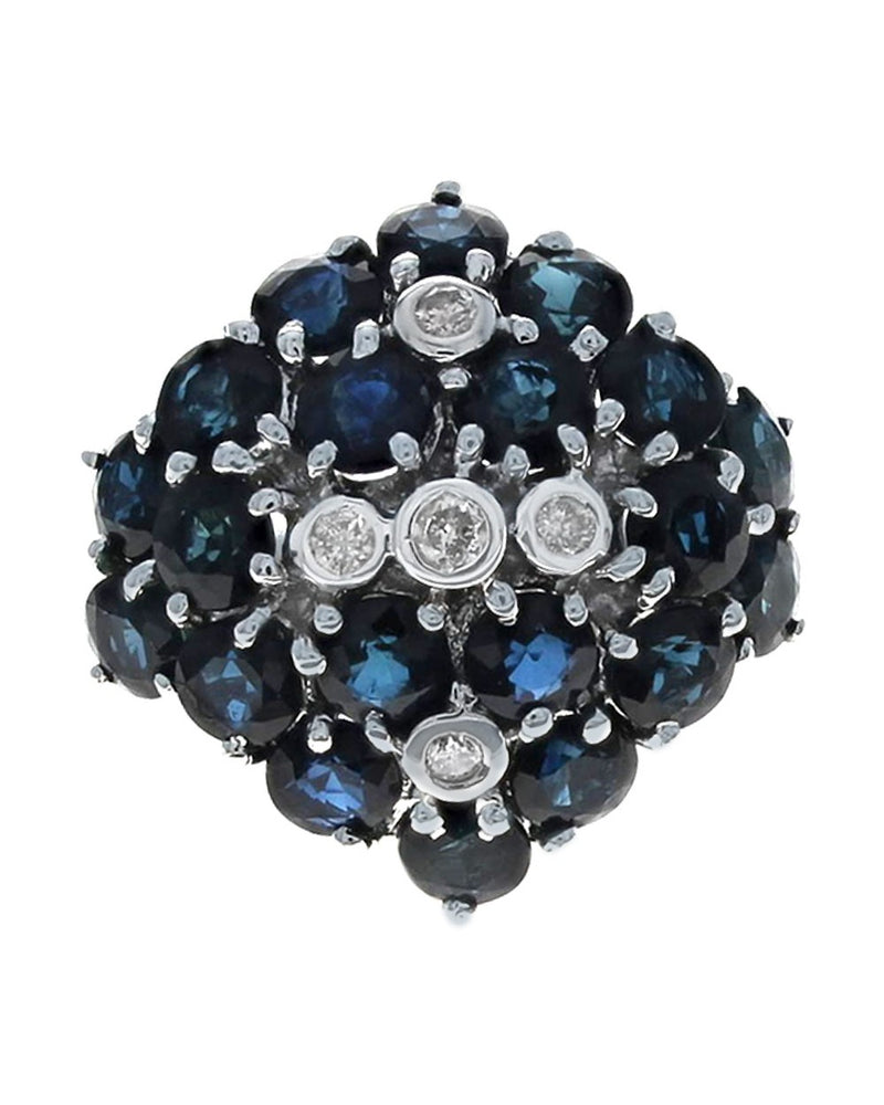 Sapphire and Diamond Cluster Ring