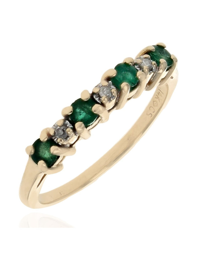 Alternating Emerald and Diamond Tapered Ring in Yellow Gold