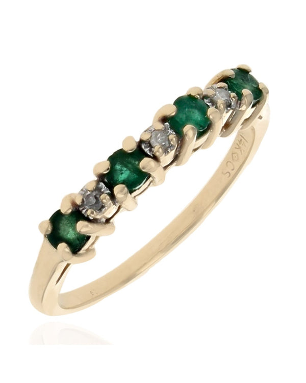 Alternating Emerald and Diamond Tapered Ring in Yellow Gold