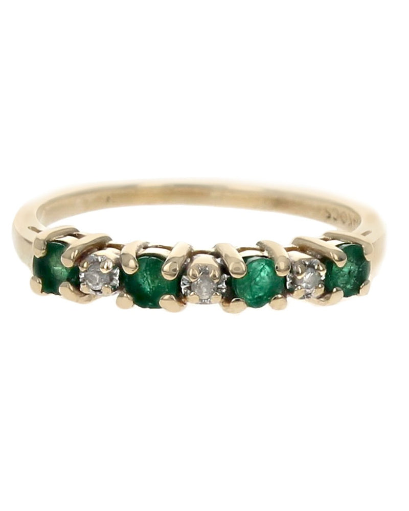 Alternating Emerald and Diamond Tapered Ring in Yellow Gold
