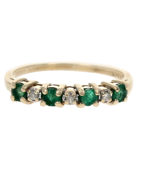 Alternating Emerald and Diamond Tapered Ring in Yellow Gold