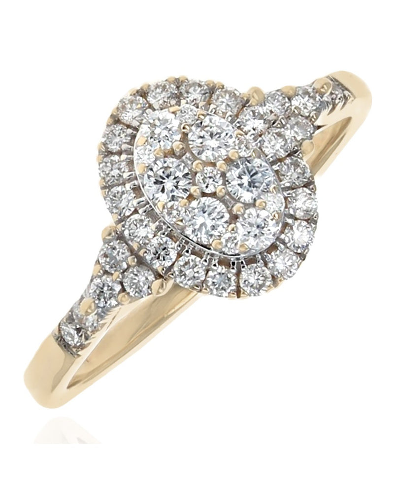 Diamond Halo Oval Cluster Engagement Ring in Yellow Gold