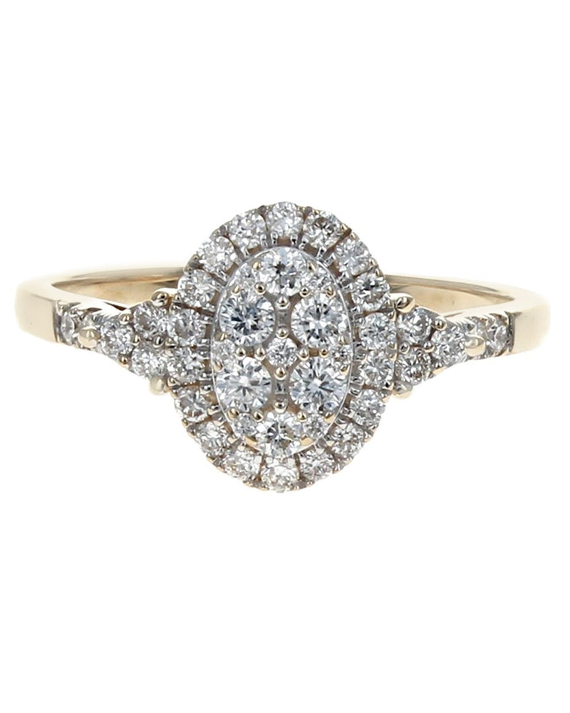 Diamond Halo Oval Cluster Engagement Ring in Yellow Gold