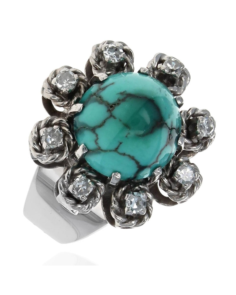 Turquoise Cabochon and Diamond Ring