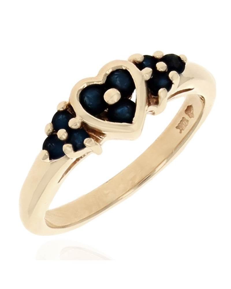 Dark Blue Sapphie Heart Shaped Ring in Yellow Gold