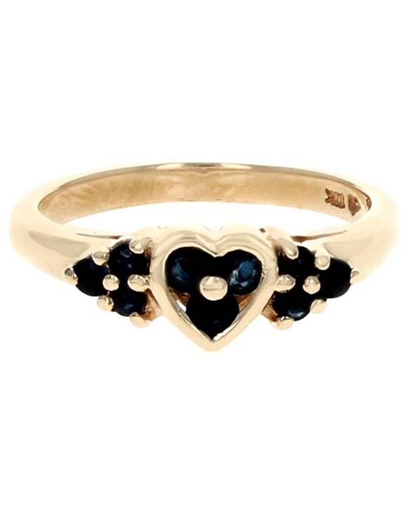 Dark Blue Sapphie Heart Shaped Ring in Yellow Gold