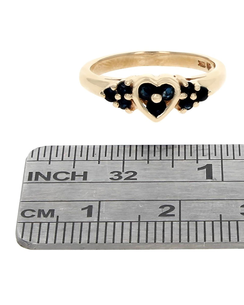 Dark Blue Sapphie Heart Shaped Ring in Yellow Gold