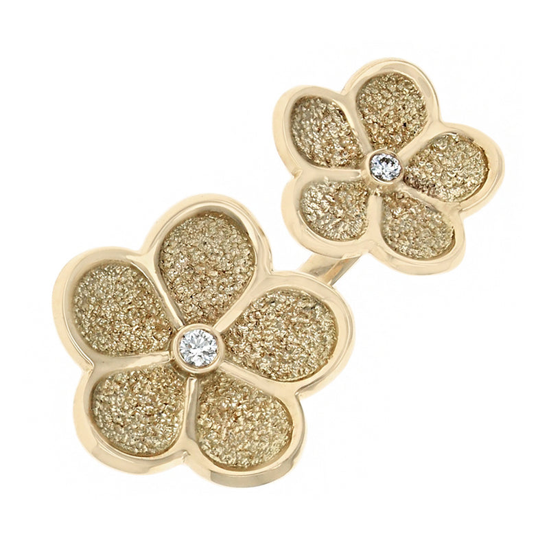 Double Flower Split Ring with Diamond Accents
