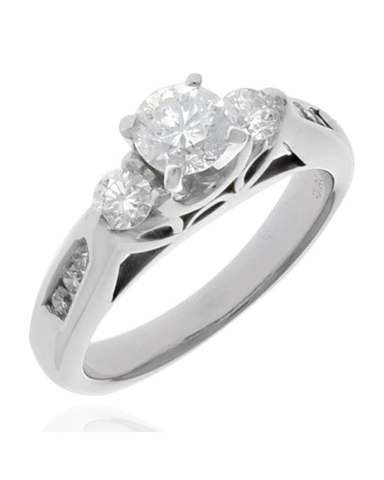 3 Stone Diamond Engagement Ring in White Gold