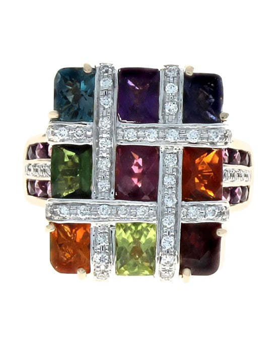 Bellarri Mixed Gemstone and Diamond Square Mosaic Ring