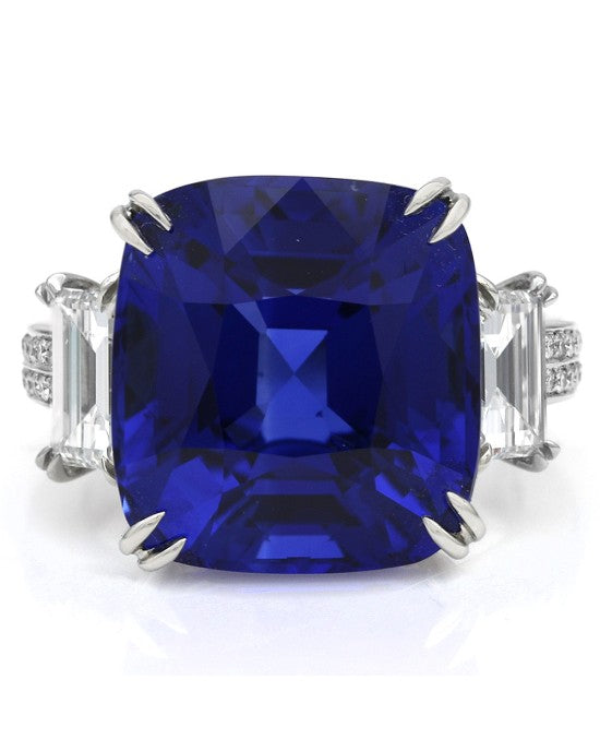 GRS Certified 18.88ct Blue Sapphire and GIA Diamond Ring in Platinum