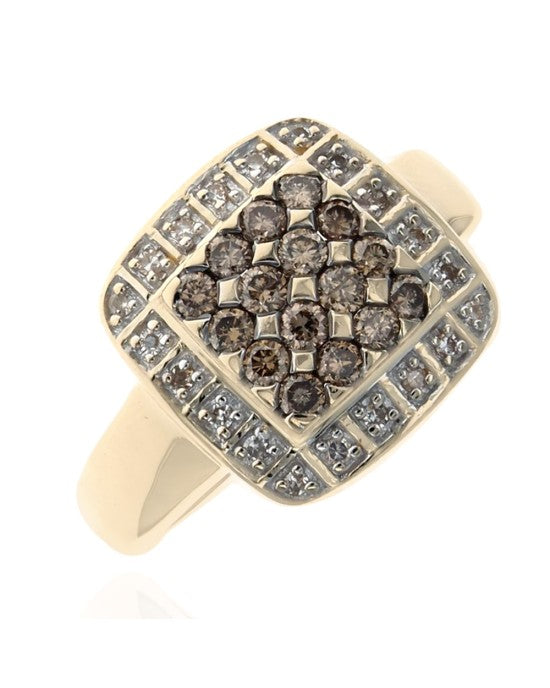 Pave Diamond Square Halo Ring in Yellow Gold