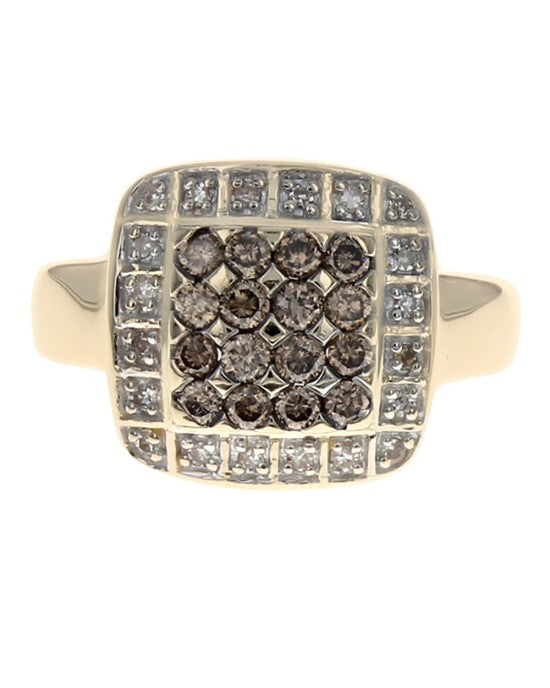 Pave Diamond Square Halo Ring in Yellow Gold