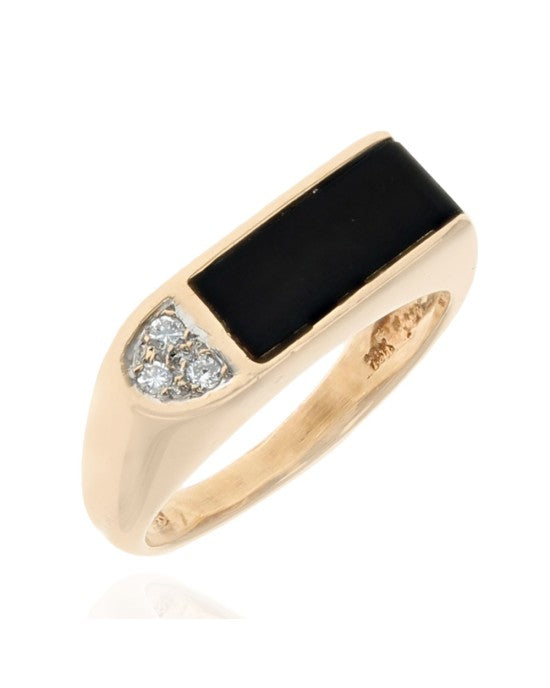 Black Onyx and Diamond Flat Top Ring in Yellow Gold