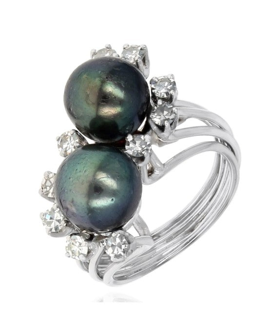 Tahitian Pearl and Diamond Open Wire Ring