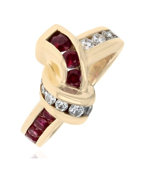 Charles Krypell Vintage Ruby and Diamond Crossover Ring