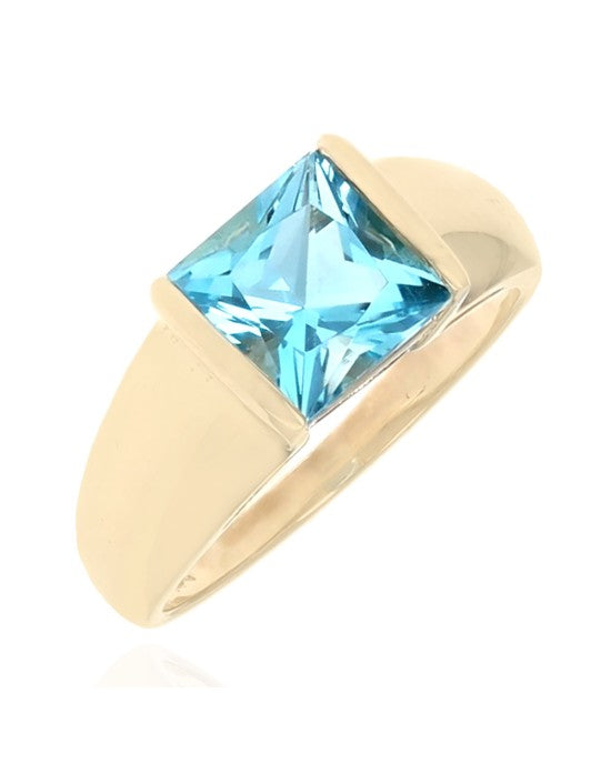Square Swiss Blue Topaz Solitaire Ring