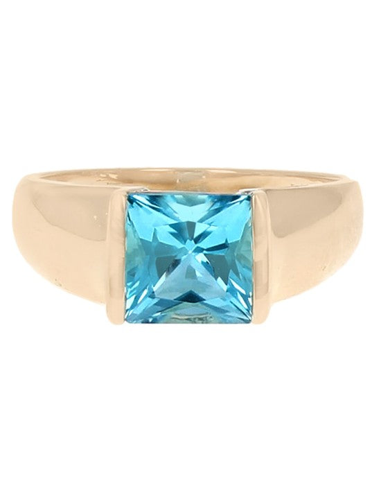 Square Swiss Blue Topaz Solitaire Ring